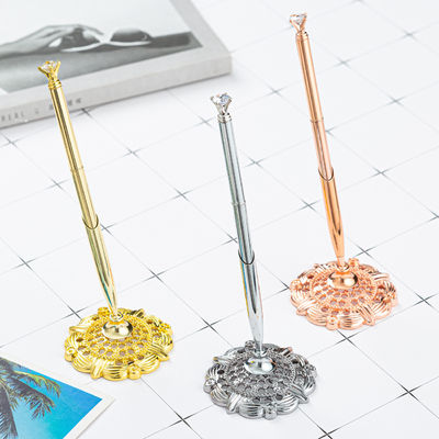 Good price Diamond Table Stand Swivel Ball Pen Hotel Reception Rose Gold Silver Table Ball Pen online
