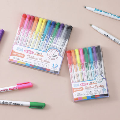 Goede prijs. Studenten Plastic Double Line Contour Pen Graffiti Handbooks Multi Color Highlighter Pen online
