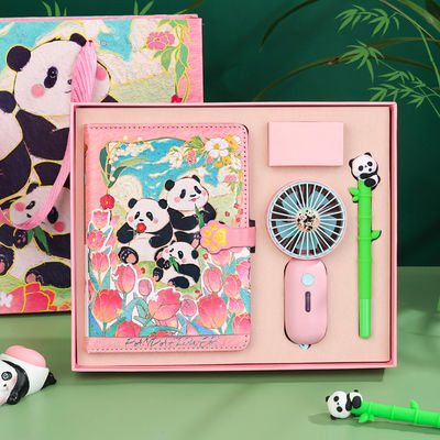 Kawaii Panda Notebook Gift Box Journal Set With Notebook Pen Handheld Fan Thermos