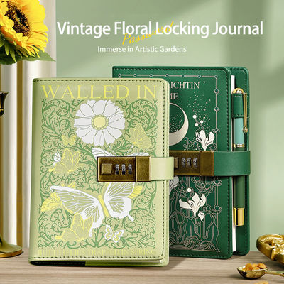 Vintage Flower Language Locking Notebook B6 Combination Lock Journal